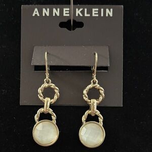 Anne Klein Twisted Gold and Cream Drop Earrings